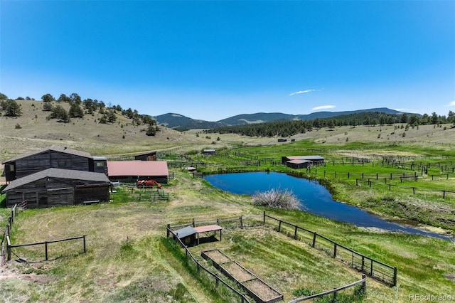 view of home's community with a rural view and a water and mountain view