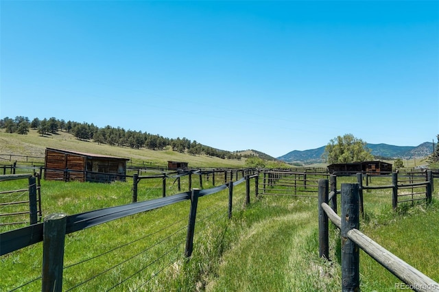 view of yard featuring a rural view and a mountain view