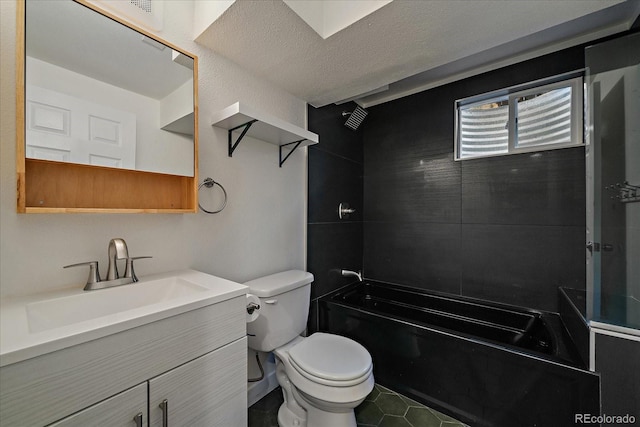full bathroom featuring tile patterned flooring, vanity, bathtub / shower combination, and toilet