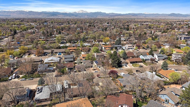 aerial view with a mountain view and a residential view