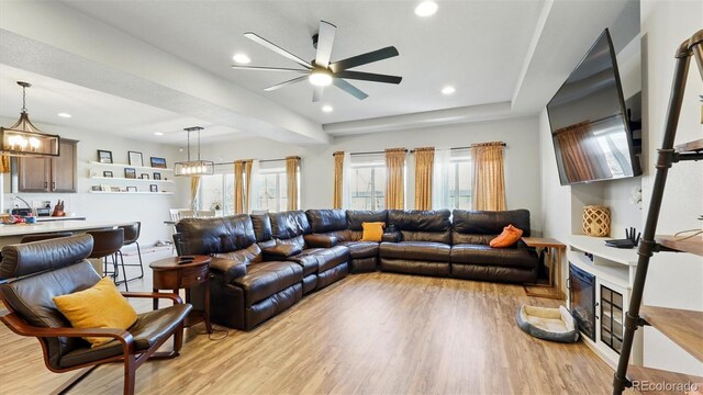 6207 Kildare Dr, Colorado Springs, CO 80927 - living room featuring ceiling fan, light wood finished floors, and recessed lighting