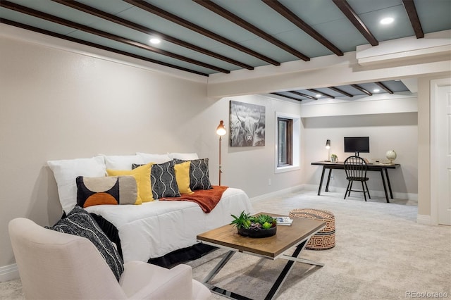 713 Rudi Ln, Golden, CO 80403 - carpeted living room with beamed ceiling and recessed lighting