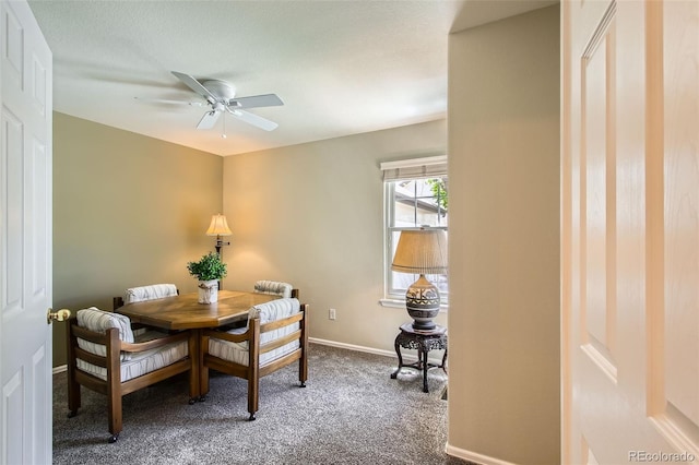 6114 Salvia Ln, Arvada, CO 80403 - carpeted dining room featuring a ceiling fan and baseboards