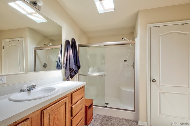 1258 Aspen Trl, Hartsel, CO 80449 - full bathroom with a skylight, a stall shower, and vanity