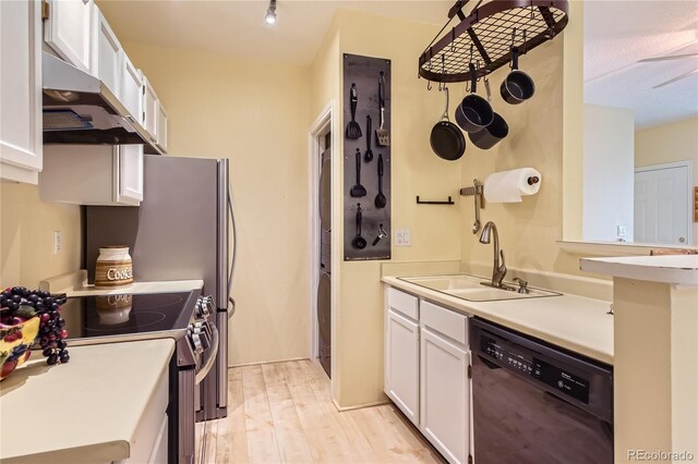 3040 W Prentice Ave Unit B, Littleton, CO 80123 - kitchen featuring dishwasher, stainless steel electric range oven, range hood, white cabinets, and light countertops