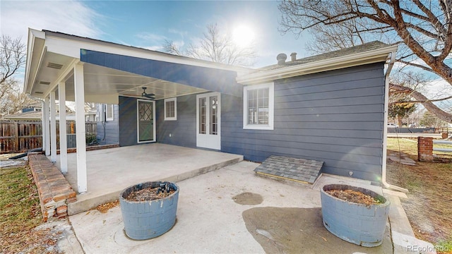 back of house with a patio and ceiling fan