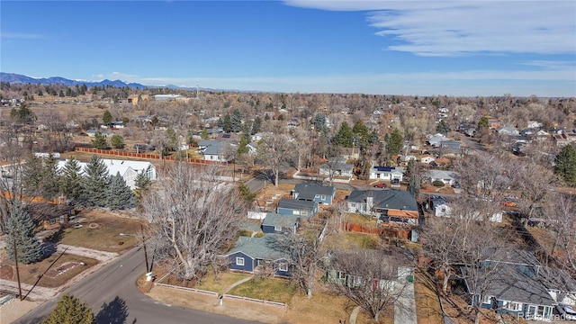 drone / aerial view featuring a mountain view