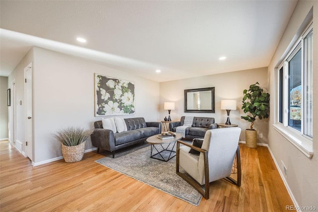 living room with light hardwood / wood-style flooring