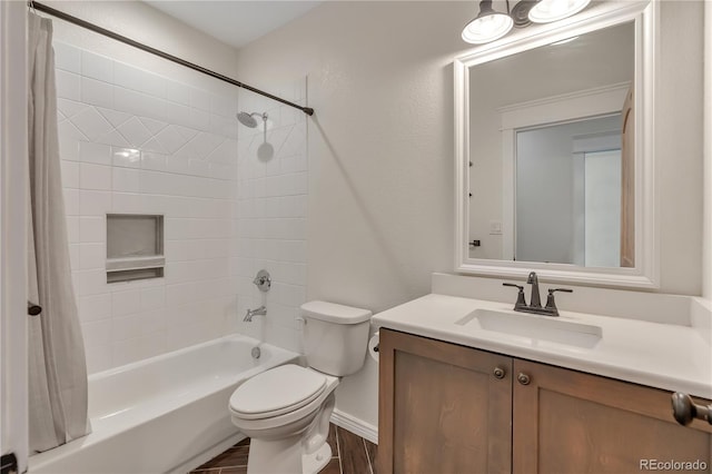 19745 Hopi Pines Grv, Peyton, CO 80831 - bathroom with shower / bath combo with shower curtain, vanity, and wood finished floors