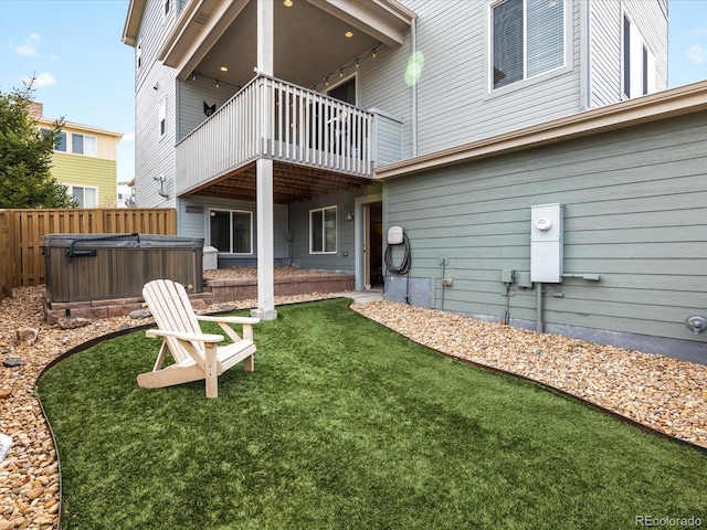 3368 Cranston Cir, Highlands Ranch, CO 80126 - rear view of property with a hot tub and a balcony