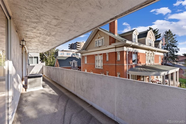 balcony featuring central air condition unit