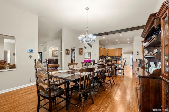 1851 E 138th Ave, Brighton, CO 80602 - dining room featuring light wood-type flooring, recessed lighting, baseboards, and a chandelier