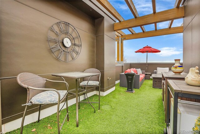 view of patio featuring a pergola and outdoor lounge area