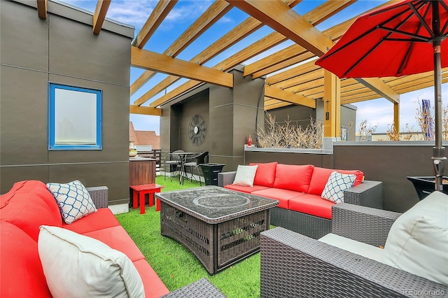 view of patio / terrace with a pergola and an outdoor hangout area