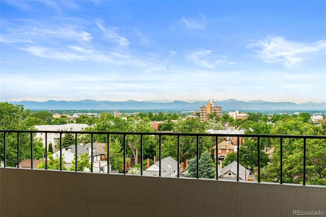 balcony featuring a mountain view