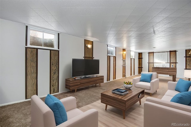 living room featuring plenty of natural light and light wood-style flooring