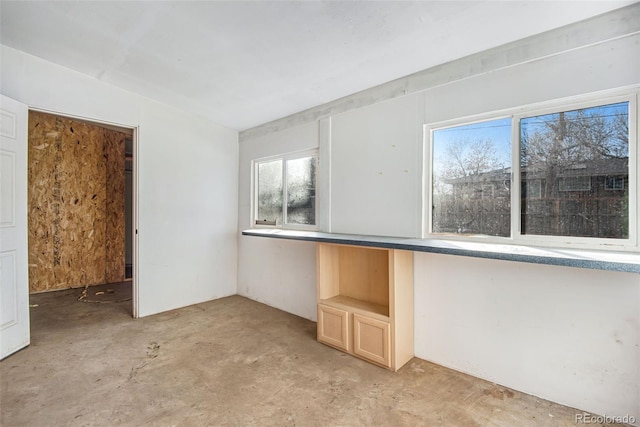interior space featuring unfinished concrete flooring