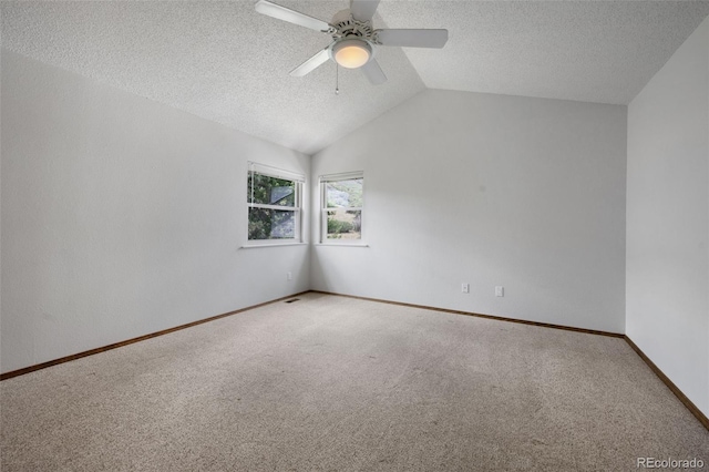 2859 Front Royal Dr, Colorado Springs, CO 80919 - unfurnished room featuring a textured ceiling, a ceiling fan, carpet flooring, and vaulted ceiling