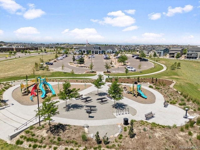 7074 S Vandriver Ct, Aurora, CO 80016 - aerial perspective of suburban area with a recreational park
