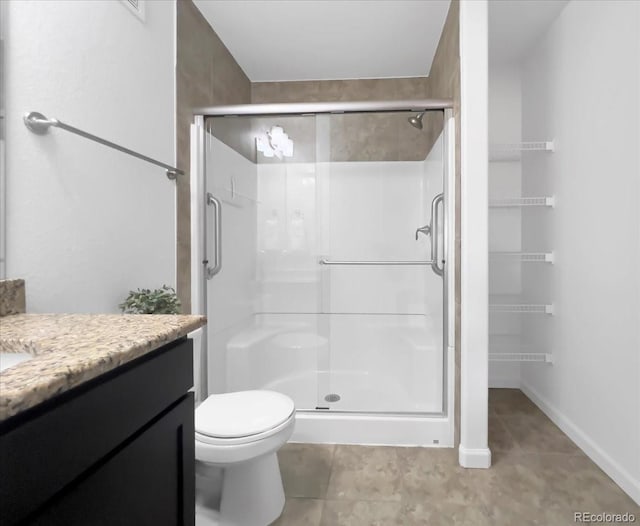 1062 Rockhurst Dr Unit 302, Highlands Ranch, CO 80129 - bathroom featuring vanity, a shower stall, and toilet