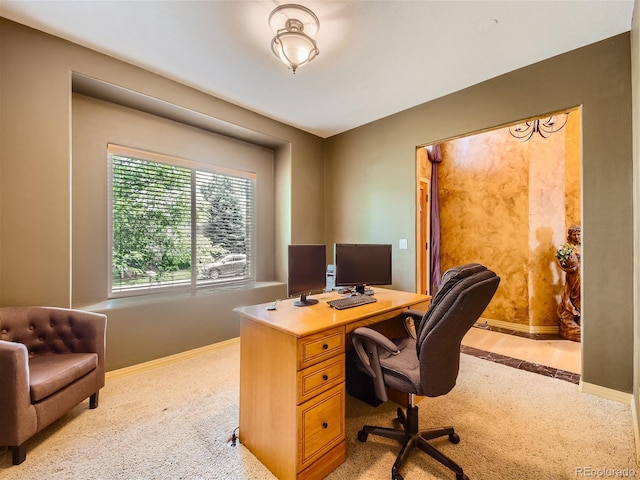 office space featuring light colored carpet