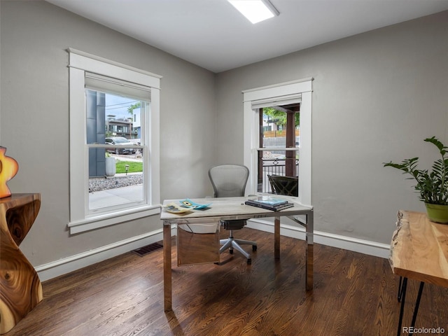 office featuring dark wood-type flooring