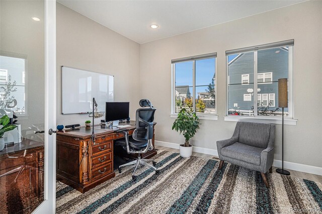 office with wood-type flooring