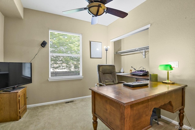 13787 Josephine Ct, Thornton, CO 80602 - office area featuring ceiling fan and light carpet