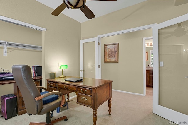 13787 Josephine Ct, Thornton, CO 80602 - office with a ceiling fan, light colored carpet, and french doors