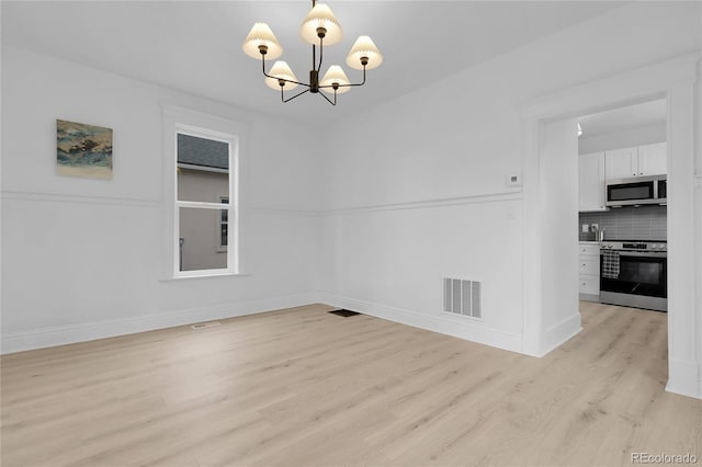 2803 N Cascade Ave, Colorado Springs, CO 80907 - unfurnished dining area with a chandelier and light wood-style flooring