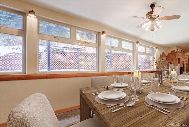 dining room with ceiling fan