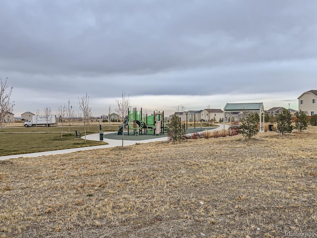 view of play area with a yard