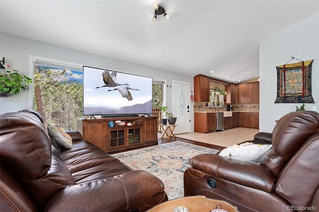 11398 Ranch Elsie Rd, Golden, CO 80403 - living room with lofted ceiling and recessed lighting