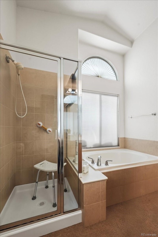1434 Hickory Dr, Erie, CO 80516 - bathroom with plus walk in shower and lofted ceiling