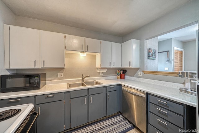 kitchen featuring dishwasher, gray cabinets, sink, and electric range