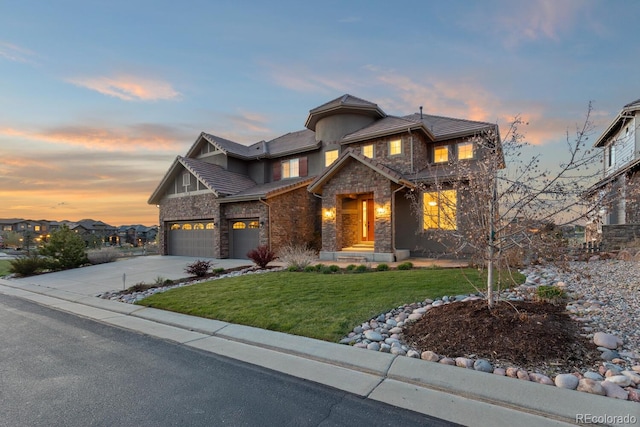 771 Braesheather Pl, Highlands Ranch, CO 80126 - craftsman house featuring stone siding, driveway, and a front yard