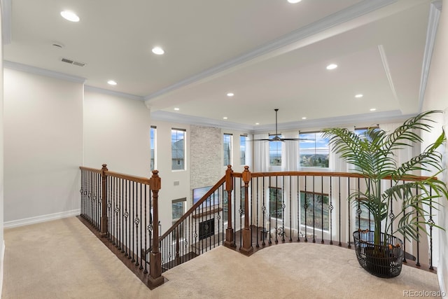 771 Braesheather Pl, Highlands Ranch, CO 80126 - hallway featuring carpet flooring, an upstairs landing, and recessed lighting