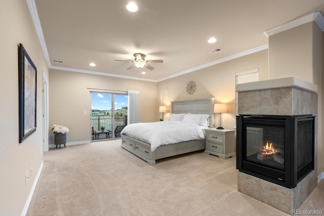 771 Braesheather Pl, Highlands Ranch, CO 80126 - bedroom featuring light carpet, access to outside, visible vents, and recessed lighting