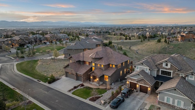 771 Braesheather Pl, Highlands Ranch, CO 80126 - aerial view at dusk with a residential view and a mountain view