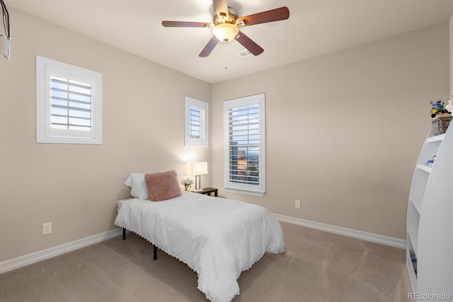 771 Braesheather Pl, Highlands Ranch, CO 80126 - carpeted bedroom featuring baseboards, a ceiling fan, visible vents, and multiple windows