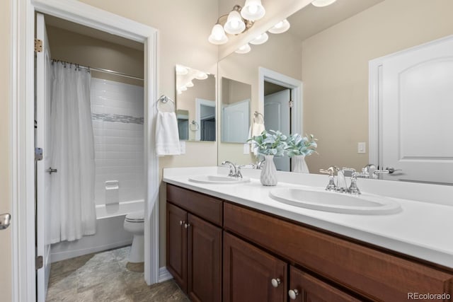 771 Braesheather Pl, Highlands Ranch, CO 80126 - full bath featuring a sink, double vanity, toilet, and shower / bath combination with curtain