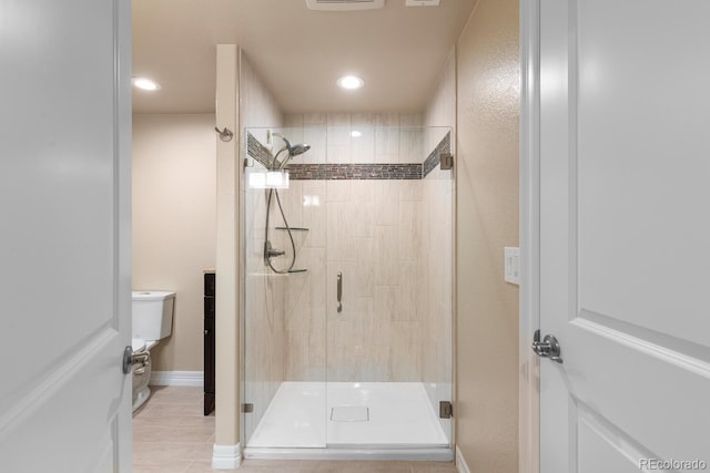 771 Braesheather Pl, Highlands Ranch, CO 80126 - bathroom with a shower stall, baseboards, and recessed lighting