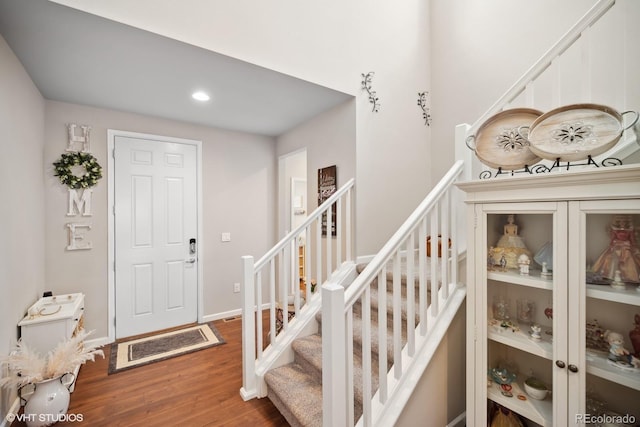 foyer entrance featuring dark wood-type flooring