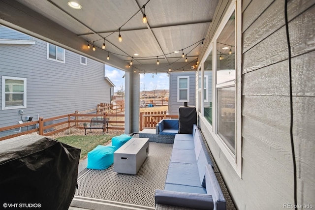 view of patio featuring an outdoor living space and area for grilling