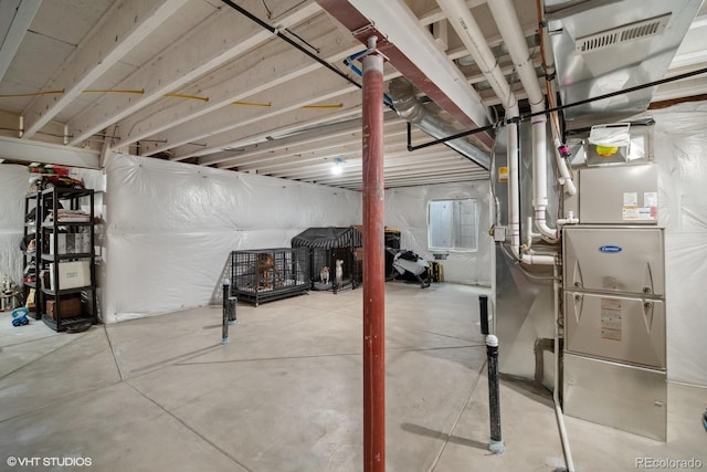 basement with heating unit