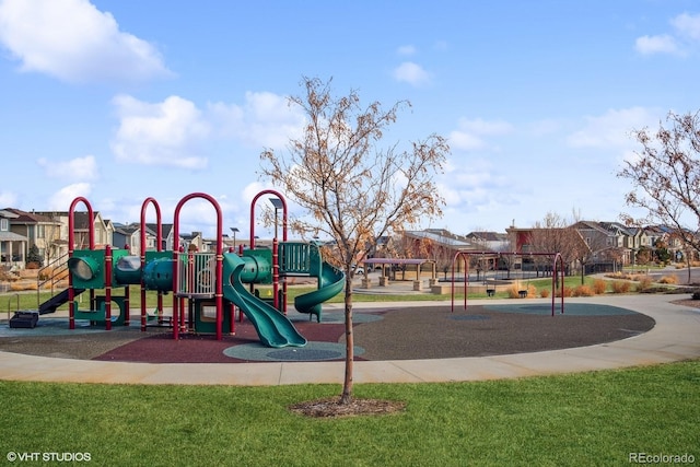 view of jungle gym featuring a yard