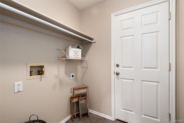 laundry area featuring washer hookup, laundry area, baseboards, and hookup for an electric dryer