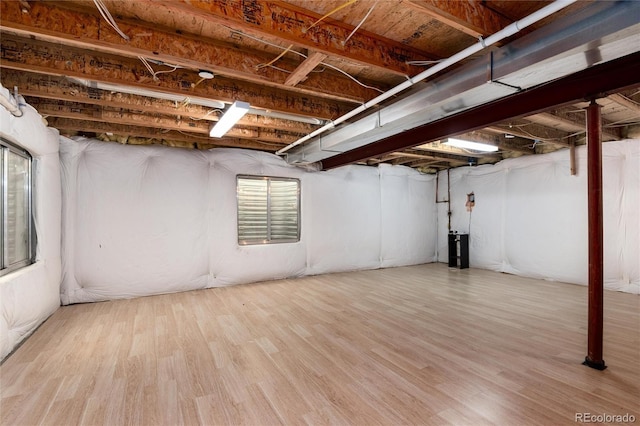 basement with wood finished floors