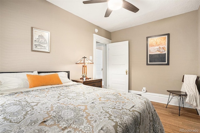 1419 N Adams St, Denver, CO 80206 - bedroom with wood finished floors, baseboards, and ceiling fan