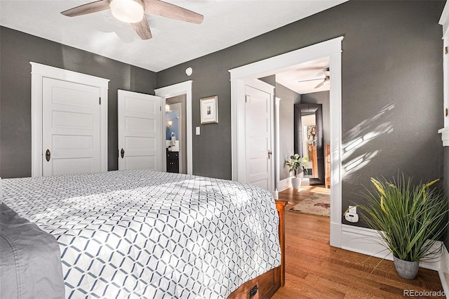 1419 N Adams St, Denver, CO 80206 - bedroom with wood finished floors and a ceiling fan